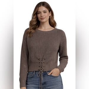 Rue21 Lace Up Back Knit Sweater Crop Top Long Sleeve Size M